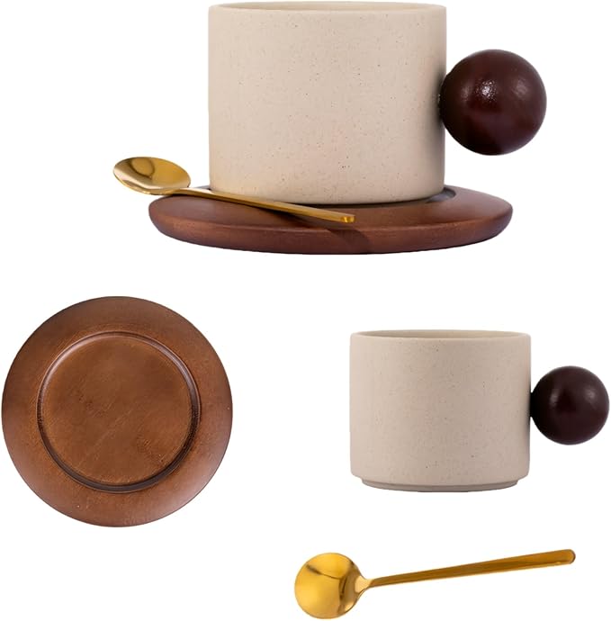 10OZ Cup and Saucer Set,Vintage-style Aesthetic Coffee Cup,coffee Mug with Saucer,Tea Cup and Saucer Set,Ceramic Mug