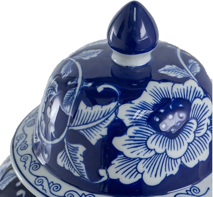 A&B Home 18" Porcelain Decorative Jar with Lid Blue White Floral Print Vase Ginger Jar Centerpiece Decor