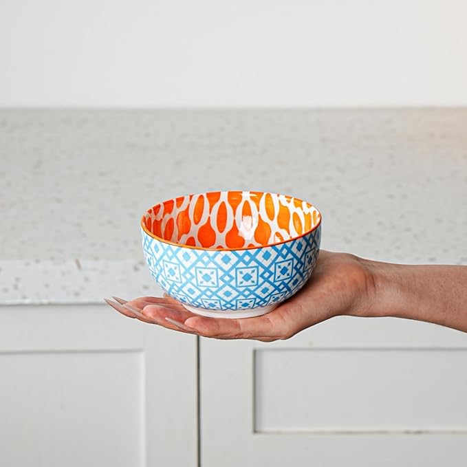 Ceramic Dessert Bowls Set - Small 11 Oz Porcelain Ice Cream Bowls for kitchen - 4.7 Inch Cereal Bowls for Salad, Fruits - Microwave Dishwasher Safe - Set of 6 - Assorted Colors