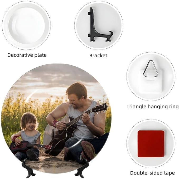 Custom Photo Ceramic Decorative Plate, Wobble-Plate Dishes with Display Stand, Handmade Ceramic Ornament, for Wall Hanging Living Room Bathroom Decor Gift, Tan-7 In