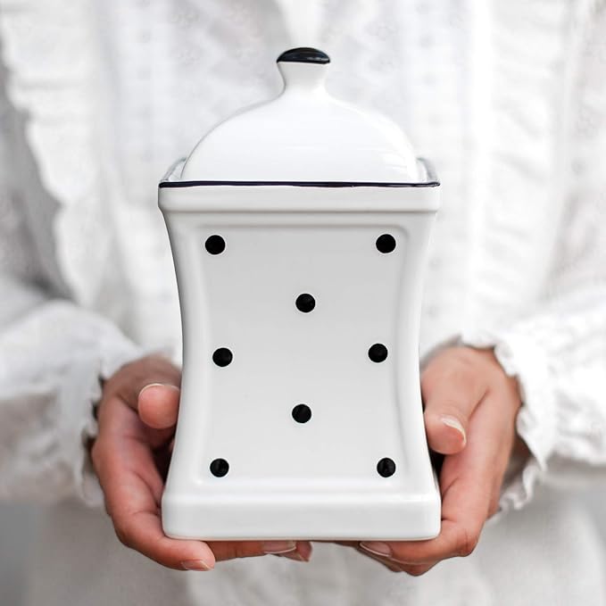 City to Cottage Handmade White And Black Dot Large Ceramic 31.5oz/900ml Kitchen Storage Jar with Lid | Pottery Canister, Cookie Jar, Housewarming Gift