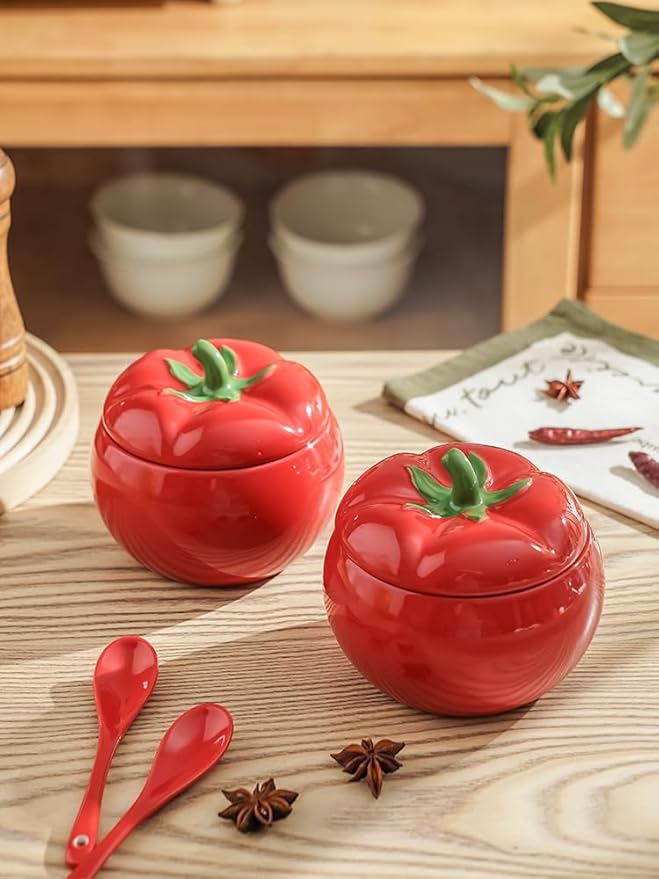 123Arts Sugar Bowl Tomato Ceramic Spice Jar Storage Jar with Spoon