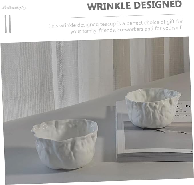 Ciieeo Wrinkle Design Ceramic Tea Cup Mini Chinese Porcelain Tasting Cup Unique Candle Holder for Home and Office Dishwasher oz