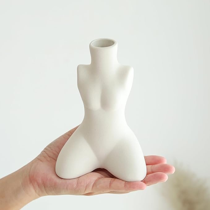 Elegant Female Torso Ceramic Vase – Minimalist Abstract Body Sculpture for Home, Office, and Living Room Décor – Modern Aesthetic, Perfect for Floral Arrangements, Dried Flowers, Standalone Art Piece.