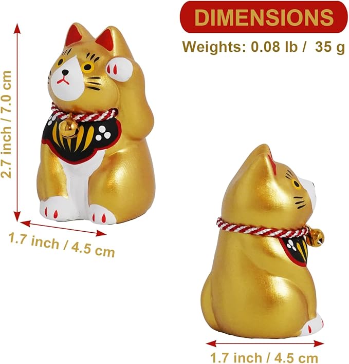 Maneki-Neko Lucky Cat, 2.7 Inches | Hand-Painted Ceramic Fortune and Prosperity Talisman | Artisan Crafted Desk and Room Decor | Made in Japan (Gold)