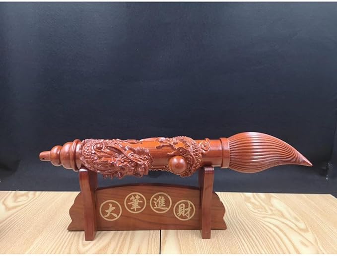 Carved Wooden Brushs Pendant Statue Handmade Wood Sculpture Decor Vintage Decoration Ornament for Living Room Bedroom Office Home Feng Shui Gifts Sculptural(30cm, 2)