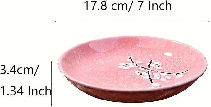 Set of 4 Japanese-Style Ceramic Plates – 7 Inch Asian-Inspired Dinner Plates with 4 Unique Patterns, Microwave & Dishwasher Safe, Handcrafted Artisan Designs, Elegant Tableware for Home Dining & Gifts