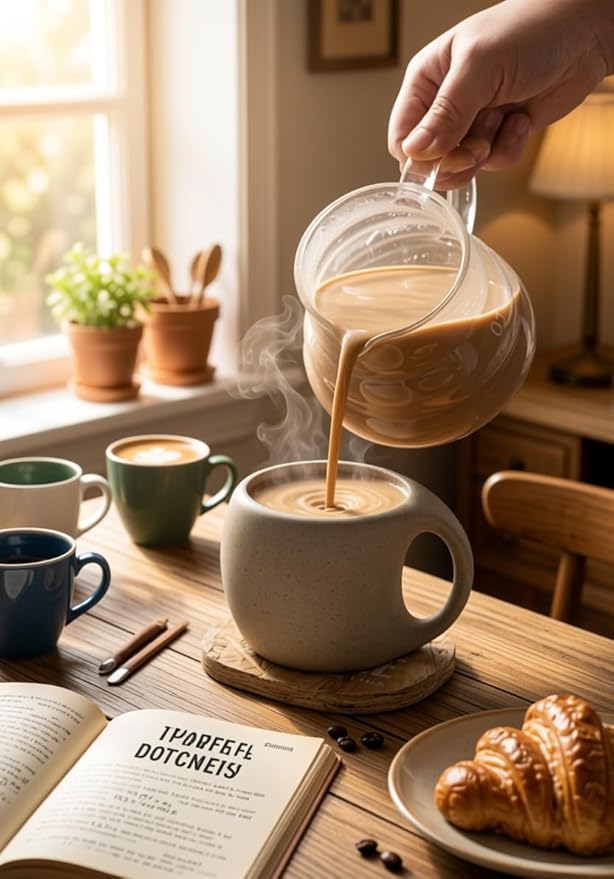 Ceramic Cappuccino Cups with Handle,6 oz Ceramic Coffee Mug Set of 4,Clay Espresso Cup for Double Shots,Small Coffee Cups for Latte,Cafe,Mocha,Tea Cups (Natural Beige,6 OZ)