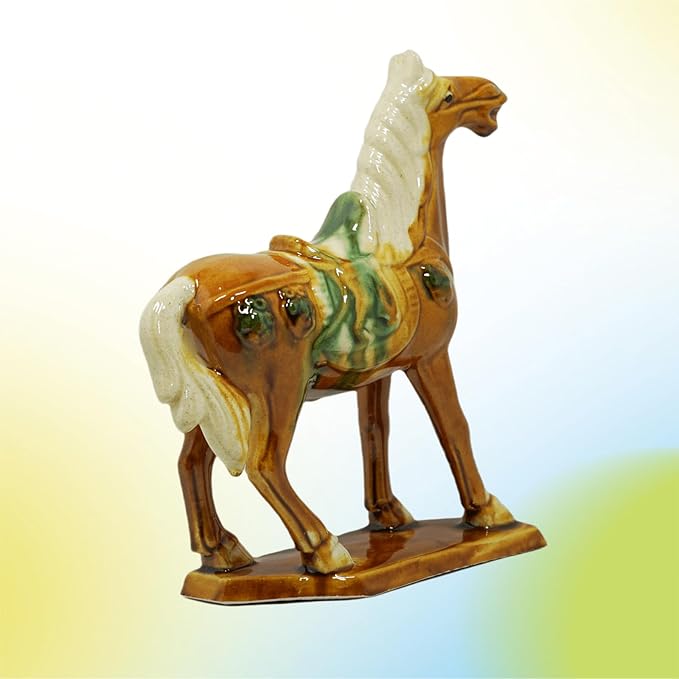 Handmade -Tang Dynasty Tri-Color Horse Sculpture Ceramic Horse-19cm Cultural Art Piece for Home,Bookcase or Office Decor (Orange)