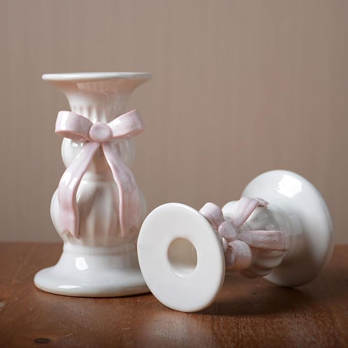 SEINHIJO 2pcs Ceramic Taper Candle Holder - Decorative Tall Candle Stand Candlestick Holder for Wedding Dining Table Party Decoration 5.9inch