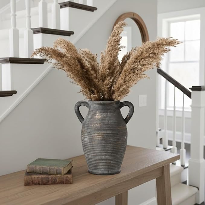 Emotionally Grounded Vase, Vaseking Large Ceramic Rustic Vase with 2 Handles, 9.8 inch Minimalist Decorative Farmhouse Tall Vases for Home Decor, Living Room, Enterway, Table Decoration, Bronze