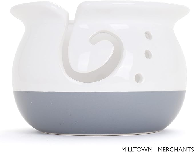 Milltown Merchants White Yarn Bowl - Artisan Ceramic Yarn Holder - Great for Knitting, Crochet & Storage