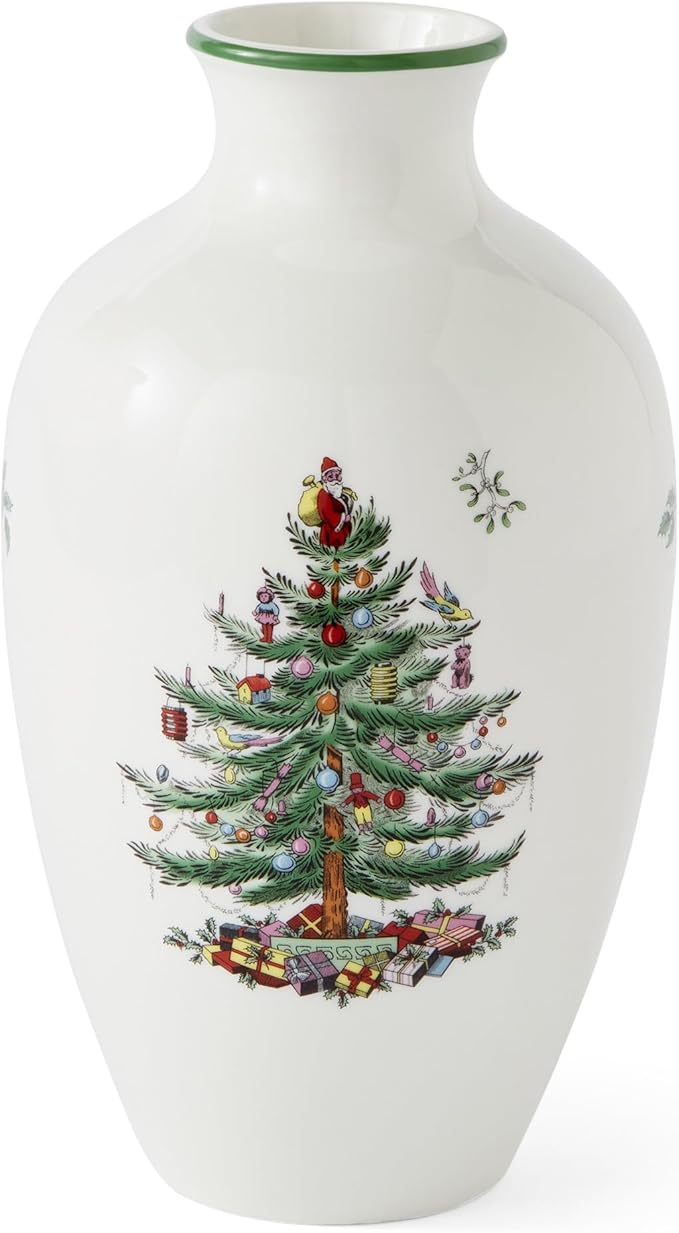 Spode Christmas Tree 10" Posy Vase - Elegant Ceramic Flower Vase, Holiday Centerpiece for Floral Arrangements & Home Decor - Beautiful Handcrafted Accent for Festive Decorations