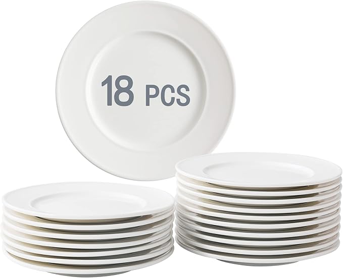 TAMAYKIM 18 Pieces 6 Inch Porcelain Dessert Plates, Small Appetizer Dinner Plate, Round Dinnerware Sets, Scratch Resistant, Microwave, Oven, and Dishwasher Safe, White
