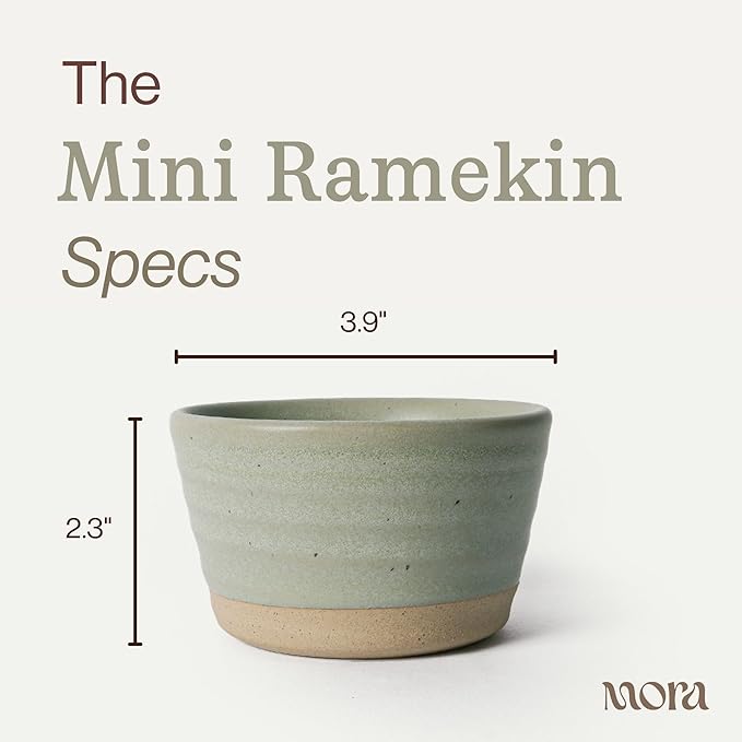 Mora Mini Ramekins Set of 4, 8oz Ceramic Pottery Baking Dishes - Microwave, Oven and Dishwasher Safe - Thyme
