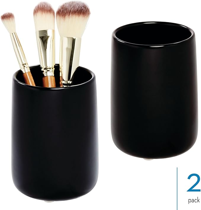 iDesign Ceramic Bathroom Tumbler for Countertop or Vanity Storage-Set of 2-Matte Black