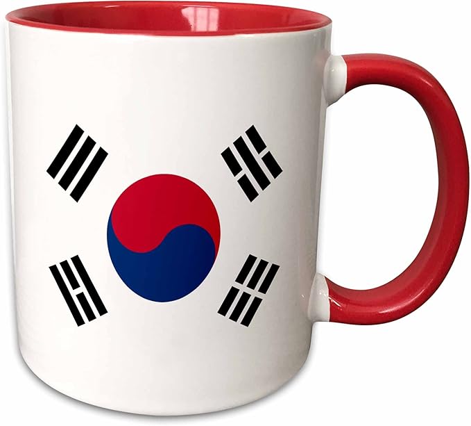3dRose Flag of South Korea - Korean white red blue taegeuk circle black trigrams - Taiji Yinyang Taegeukgi 15oz Two-Tone Red Mug