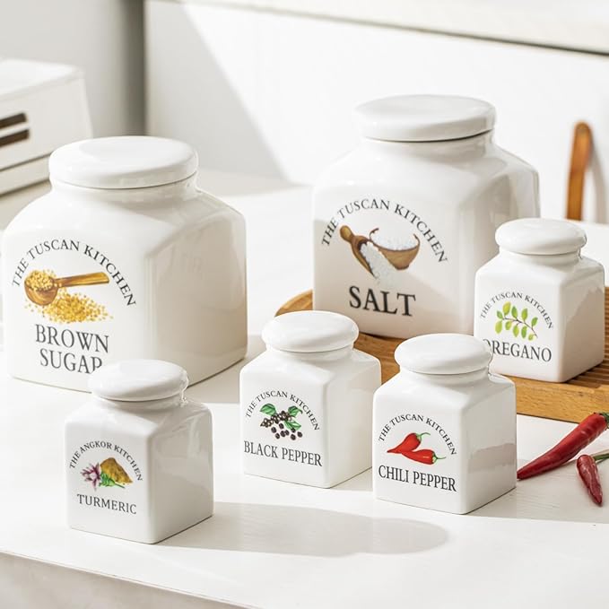 HOMBENE Small Spice Jars Kitchen Storage Spice Canisters Ceramic Containers, 6 fl. oz Containers Jar for Saffron, Food Jar with Airtight Lids Seasoning Containers