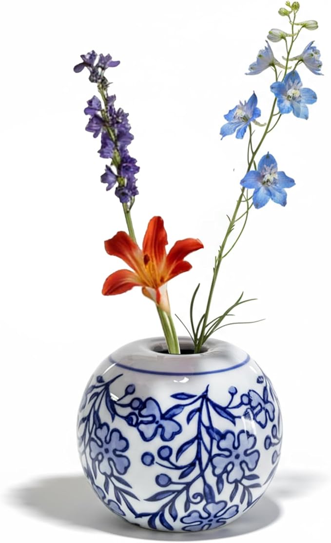 Okllen Set of 4 Blue and White Decor Ceramic Tealight Holders, Chinoiserie Decor Votive Candle Holders for Wedding Party Centerpiece, Holiday Home Table Decor, 1.8" Dx2.75 H