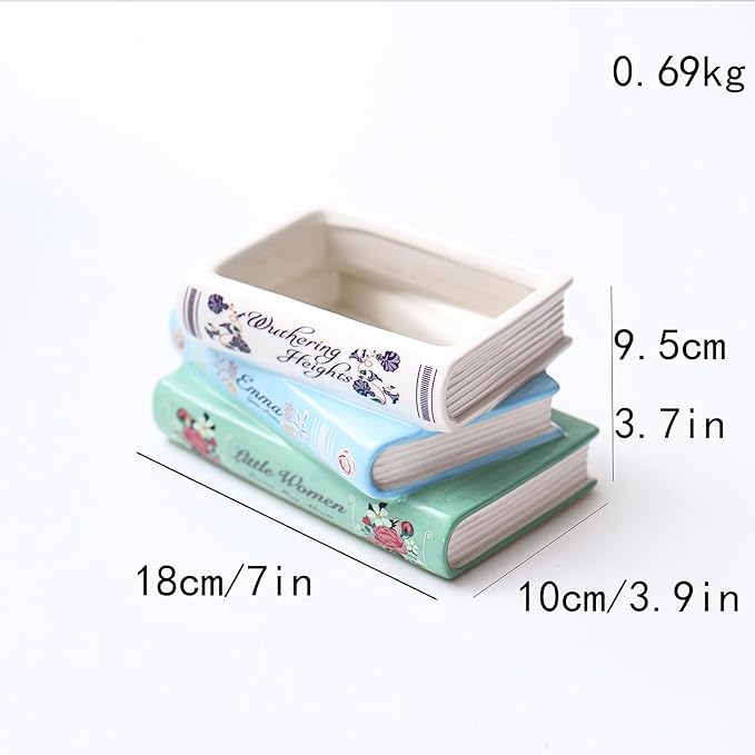 Book Vase for Flowers - 7" Ceramic Literary Planter, Modern Artistic Bookshelf Decor with Cultural Style - Unique Gift for Book Lovers