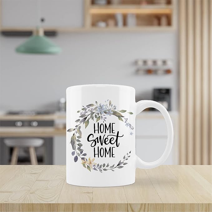 kunlisa Sweet Home Decor Mugs Cup,Home Sweet Home Wreath Sign Ceramic Mug-11oz Coffee Milk Tea Mug Cup,Home Owner Mug,Housewarming Gifts For New Home,Women Mom Newlyweds Gift