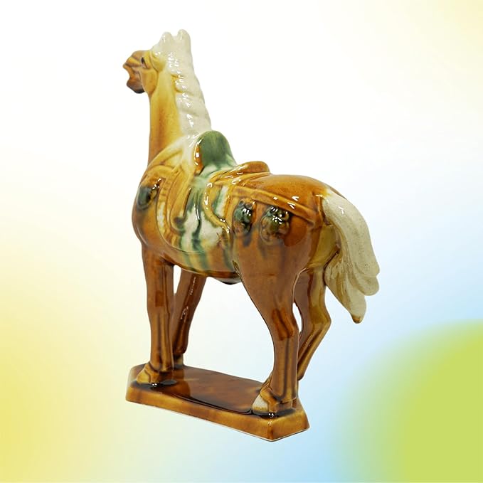 Handmade -Tang Dynasty Tri-Color Horse Sculpture Ceramic Horse-19cm Cultural Art Piece for Home,Bookcase or Office Decor (Orange)