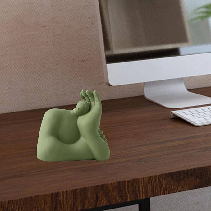 Abstract Art Character Statue Figurine Handmade Ceramic Sculpture Ornaments for Bookshelf Wine Cabinet Crafts Decoration (Green)