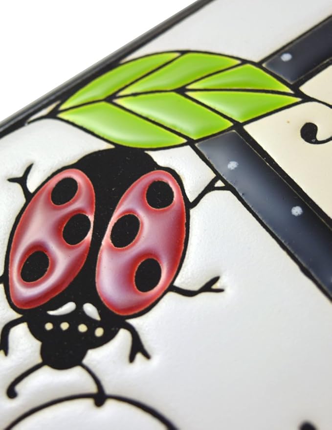 Modern Artisans Ladybug Trio Motif Ceramic Wall Clock, 7.5" x 10.5" Black and White
