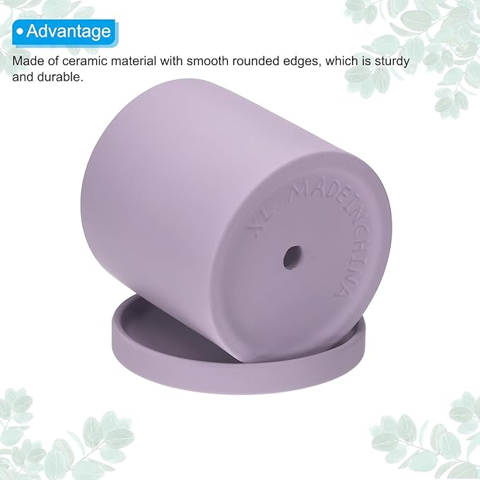 PATIKIL 5 Inch Ceramic Plant Pots, Modern Flower Planters with Drainage Holes and Tray for Decorate Home Indoor Plants Succulent Herb, Purple