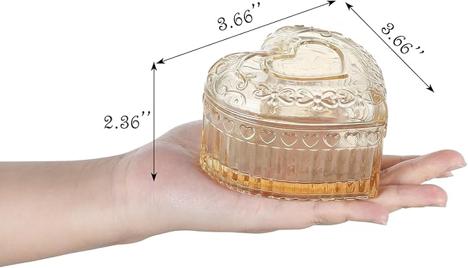 WHJY Glass Jewelry Box for Girls Heart Shaped Container with Lids Small Decorative Trinket Organizer for Vanity Room Decor Crystal Yellow Storage Jar for Rings Earrings Necklaces