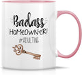 Retreez Funny Mug - Badass Homeowner Adulting Moved New House Gift Housewarming 11 Oz Ceramic Tea Coffee Mugs - Funny, Sarcasm, Sarcastic, birthday gifts - White Mug with Pink Handle and Inner