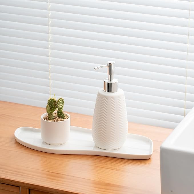 White Soap Dispenser,Wavy Design Ceramic Dispenser for Bathroom, Kitchen, Hand Soap, Dish Soap, Bathroom Countertop