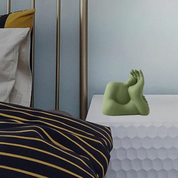Abstract Art Character Statue Figurine Handmade Ceramic Sculpture Ornaments for Bookshelf Wine Cabinet Crafts Decoration (Green)