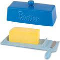 TEATALK Ceramic Butter Dish with Lid and Knife - Large Butter Holder, Farmhouse Style, 8-Inch Porcelain Butter Keeper with Scraper Edge, Blue