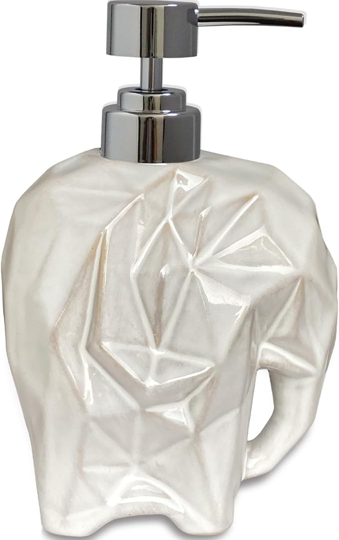 Elephant Soap Dispenser, Geometric Ceramic Lotion Dispenser, Caahanjia White Hand Soap Dispenser, Refillable Liquid Dispenser for Bathroom and Kitchen (Elephant White)