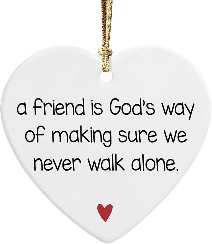 NGHYANA Christmas Tree Ornaments 2025 Heart Shaped Ceramic Ornament with Friendship Quote and Red Heart, Hanging Keepsake, 3.1 Inch