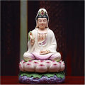 Guan Yin Statue Decorative Statue Quan Yin Guan Yin Seated Lotus Sculpture with Ceramic -East Asian Deity Goddess of Mercy and Compassion Decorations Lucky Buddha Statue