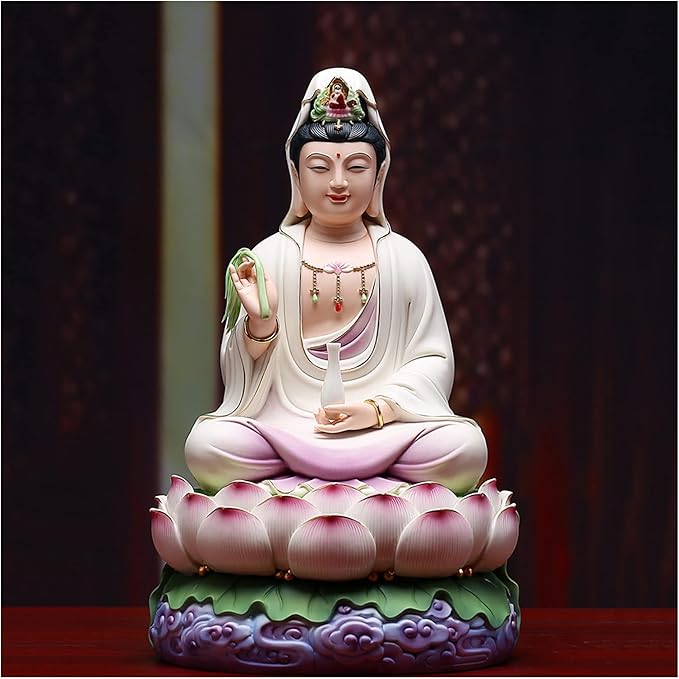 BTZHY Ornaments Feng Shui Statue Decorative Statue Quan Yin Guan Yin Seated Lotus Sculpture with Ceramic -East Asian Deity Goddess of Mercy and Compassion Decorations Feng Shui Decor Ornaments