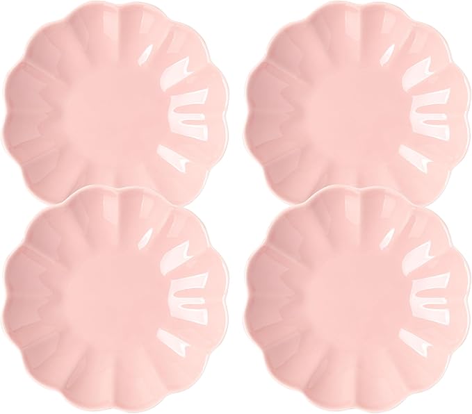 Small Dessert Plates Set of 4,Ceramic Dinner Plates 6 Inch for Appetizer, Fruits, Cake, Salad,Microwave Safe,Christmas Gift,Pink