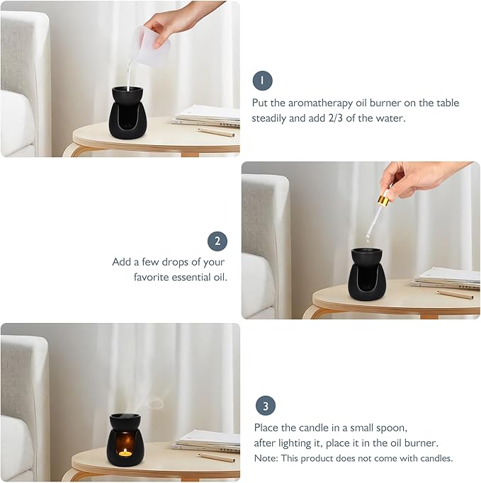 WD&CD Ceramic Tea Light Candle Holder Essential Oil Burner Tealight Aroma Diffuser Furnace Ceramic Tealight Candle Holder Home Decoration Romantic Black