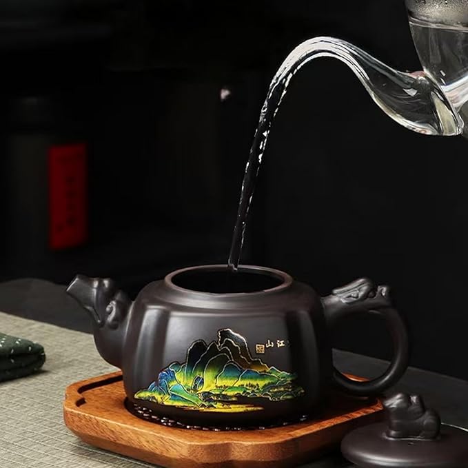 Zisha Tea Set, Chinese Tea Set with Gift Package, Suitable for Father's Day, Mather's Day, Birthday, Christmas Gifts (Square Mountain)