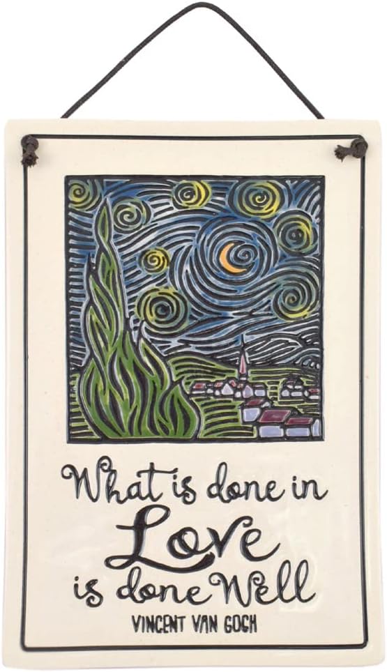 Modern Artisans What is Done in Love is Done Well/Van Gogh Quote Ceramic Wall Plaque, 7.25-Inches, American Made