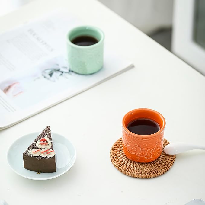 Ceramic Espresso Cups Set of 2 or 4-3oz Demitasse Cups for Coffee & Tea, No Handles, Durable & Dishwasher Safe (bisque, 2)
