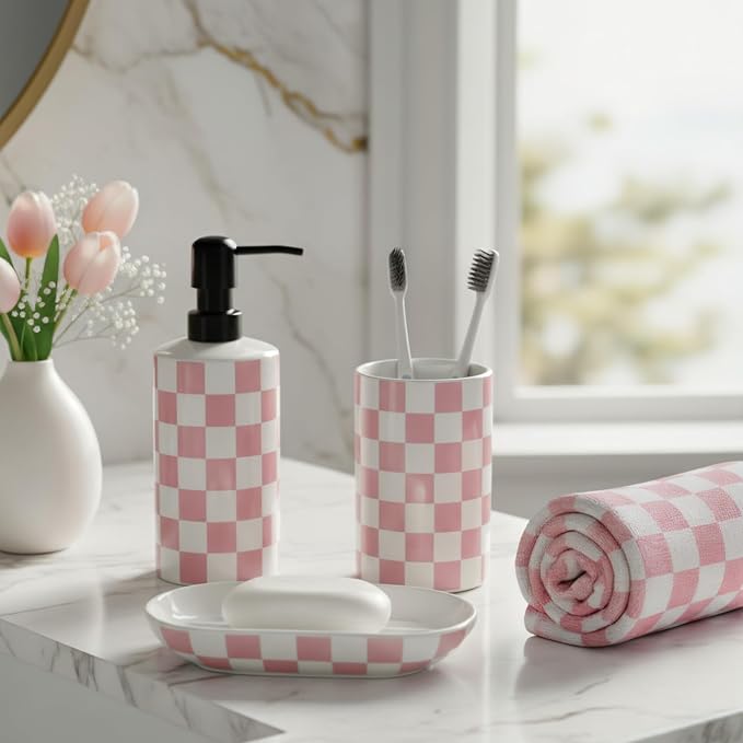 Ceramic Toothbrush Holder, Pink Toothbrush Holders for Bathrooms, Modern Cute Girly Tooth Brush Tumbler, Toothbrushes Toothpaste Cup for Bath Countertop Storage, Girls Bathroom Decor