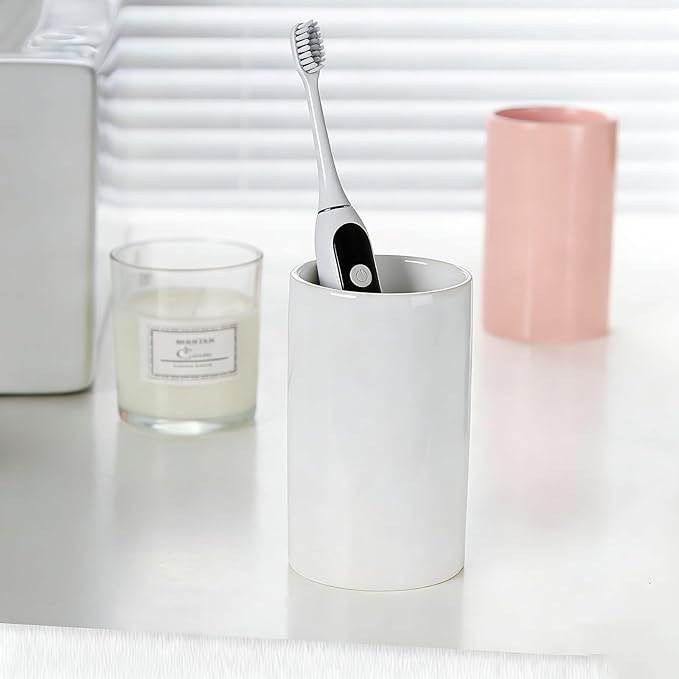 White Toothbrush and Toothpaste Holder,Ceramic Electric Toothbrush Holders,Toothbrush Cup, Bathroom Tooth Brush Holders(300ml)