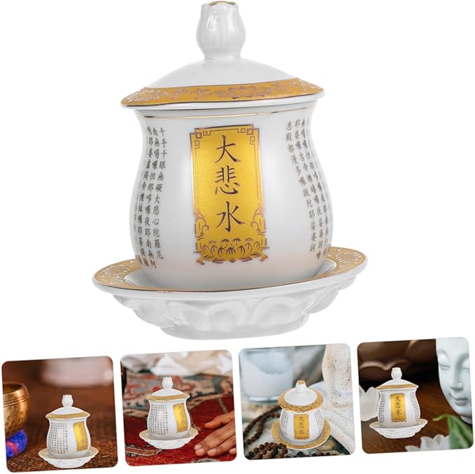 ABOOFAN Ceramic Offering Cup for Rituals Elegant Mug Decorative Chalice for Temple Ceremonies Engraved for East Asian Cultural Practices