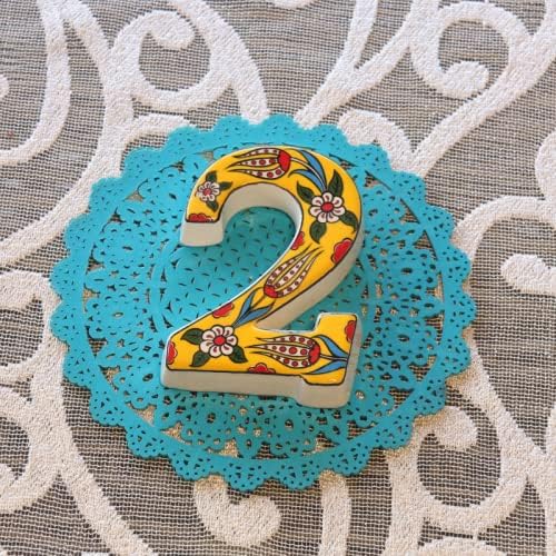 Large Ceramic Housewarming Sign Ceramic Address Plaque House Numbers Sign Door Personalized Coloured Decorative Hand Decoratede Housewarming Gifts Tulip Design 12 * 9 cm (Yellow, 2)