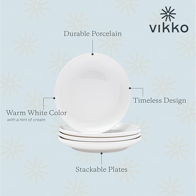 Vikko Dessert Plates Ceramic, Set of 6 Small White Plates, Ceramic Salad Plates Set, Stackable 7 Inch Round Appetizer Plates, Dishwasher Safe, Bead and Butter Plates, Durable Plates for All Occasions