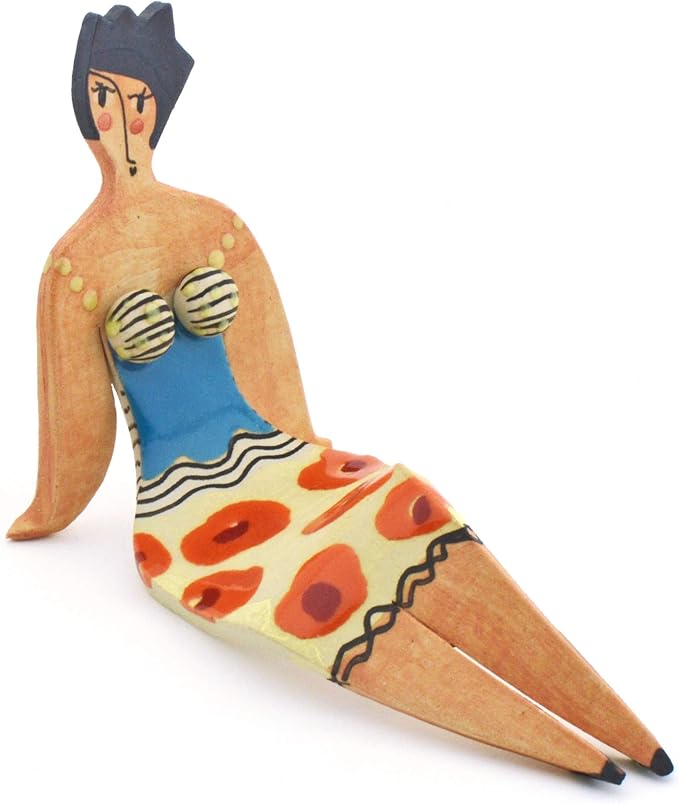 Medium Sitting Woman Decorative Ceramic Sculpture Handmade and Handpainted with Multicolored Foc-Art Decoration. 5,91" x 3,54" x 5,91"