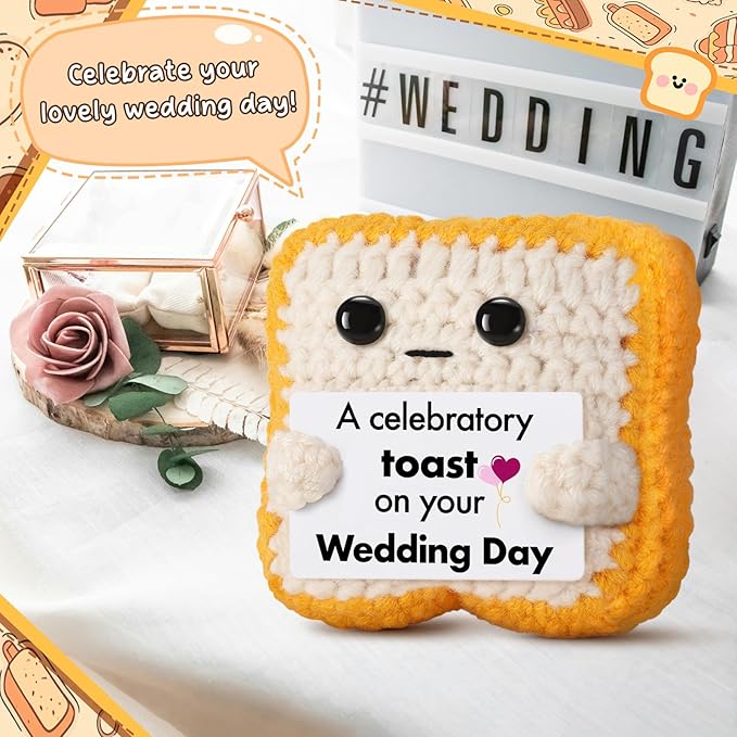 Wedding Gift for Couple, Bride and Groom - Funny Crochet Toast Keepsake - Unique Bridal Shower, Engagement Gift for Mr & Mrs - Cute Home Decor & Card Alternative
